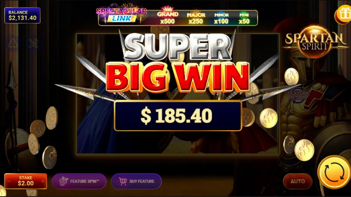 Prajurit Sparta dalam slot Spartan Spirit dengan latar belakang kuil kuno